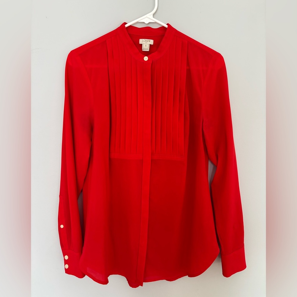 J Crew Factory Red Pleated Blouse Size Small